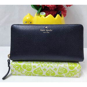 Kate Spade New York Black Pebbled Zip Around Credit Card Long Wallet